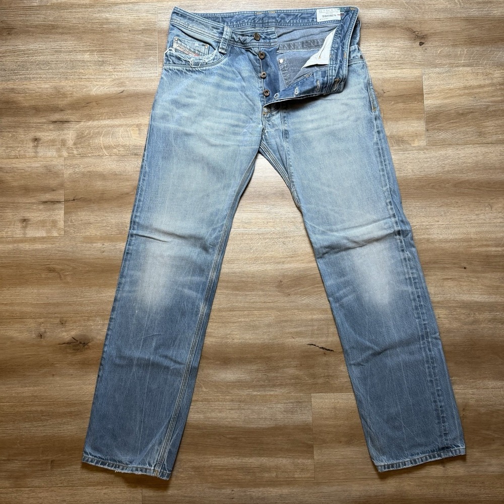Diesel Timmen Jeans Men 33x32 Blue Straight Leg Retro Wash Made in Italy 008ZT